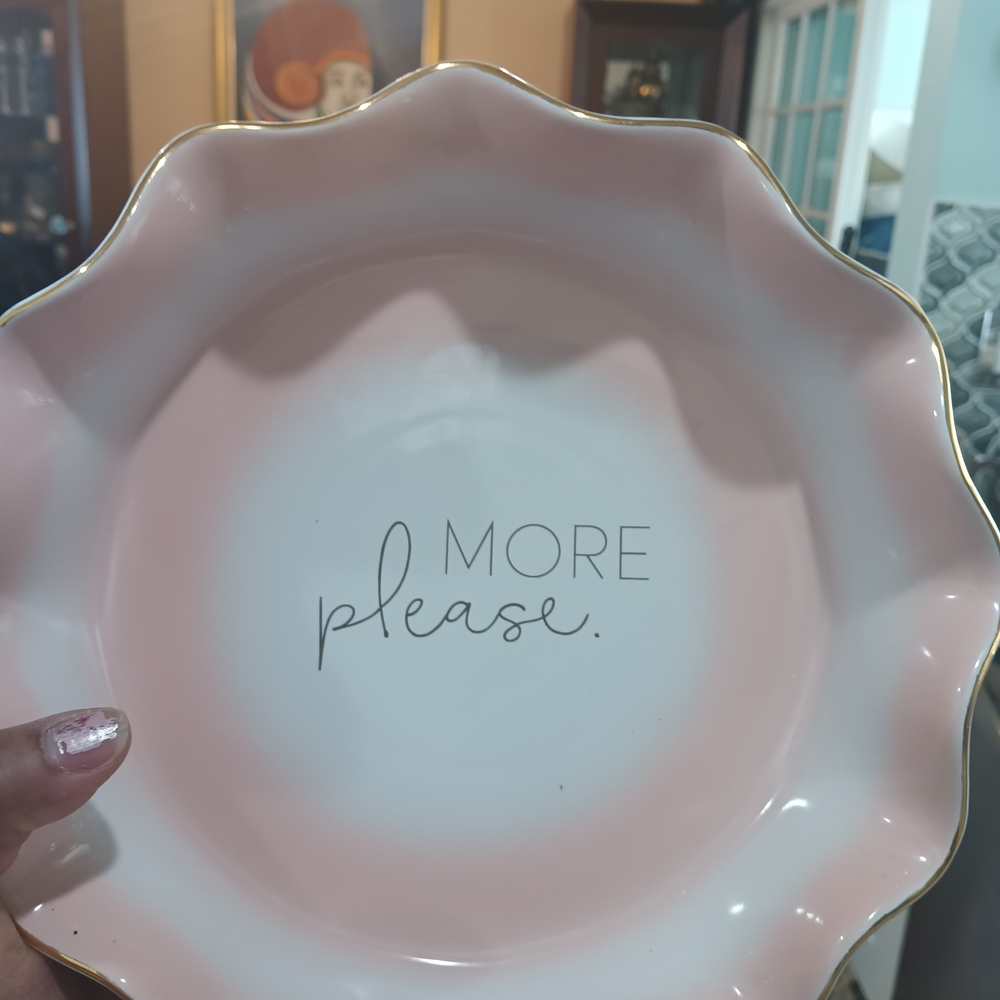 Chic Pink and White Dinner Plate with Gold Trim